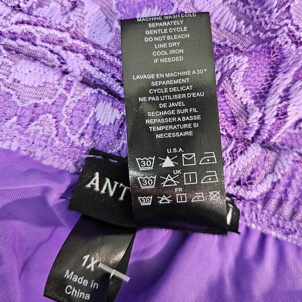 Y2K Lilac Fairy Roses Floral Lace Sheer Midi Skirt Sz 1X Lined Whimsigoth - Picture 7 of 8